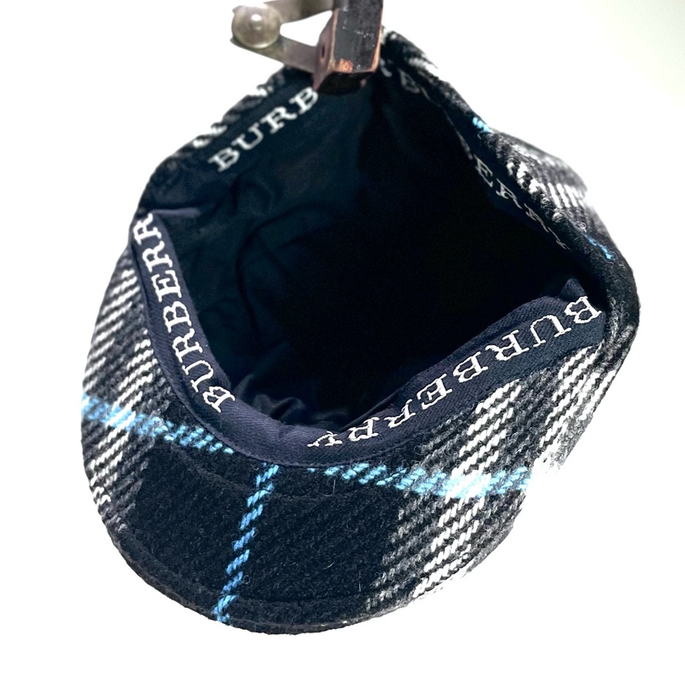 Burberry Nova Check Wool Driving Cap Navy Blue Plaid Made in England Classic - Picture 2 of 3